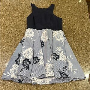 Elegant Navy and White Floral Junior Dress